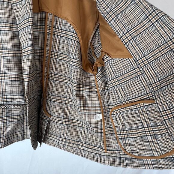 J Jill Plaid Blazer Sz M Brown Single Button Oversized Equestrian Preppy Capsule - Picture 8 of 13